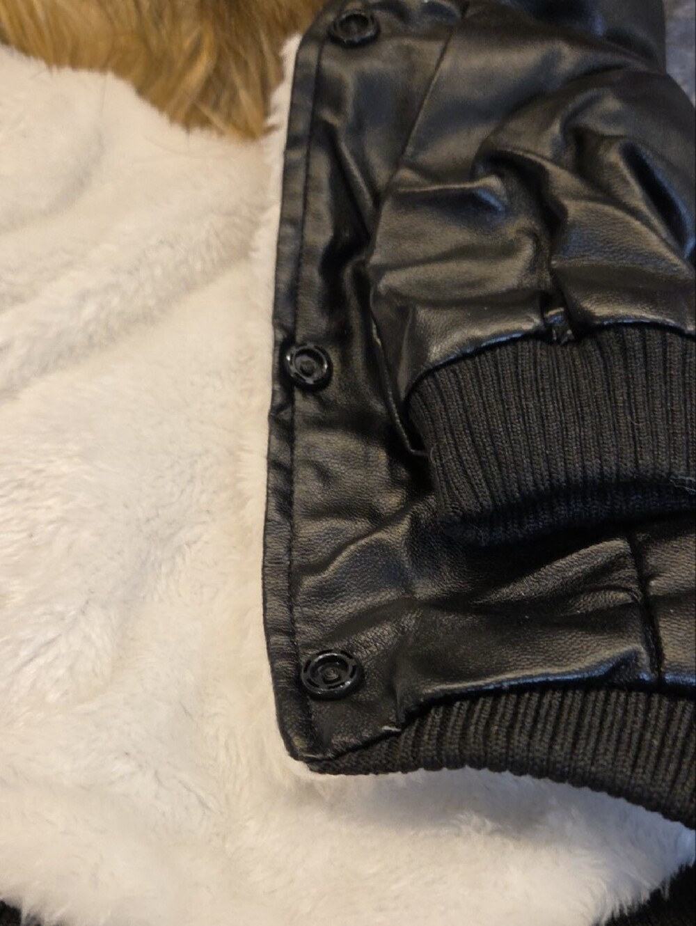 Dogs Faux Fur-Trim Hooded Jacket - Black with Tan Fur - Picture 8 of 10
